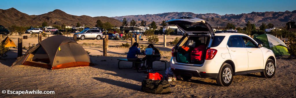 Since all of the national park campsites are fully booked, we end up in overflow private camground at Joshua Lake RV park.