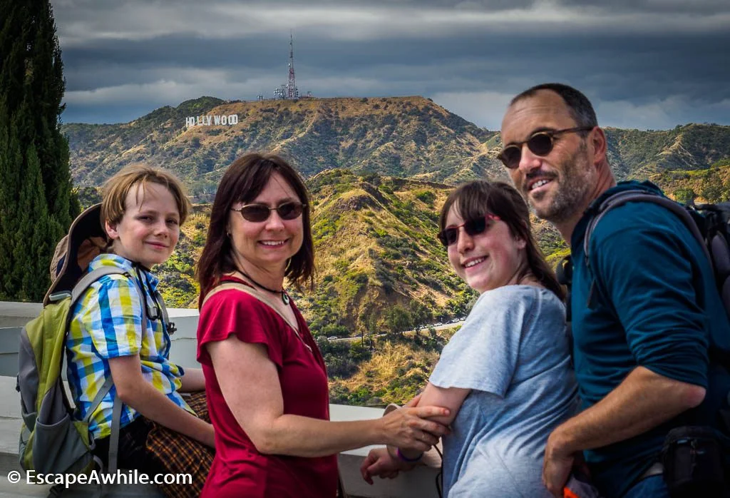 Not-to-be-missed family pic with the Hollywood sign, Los Angeles, California, USA