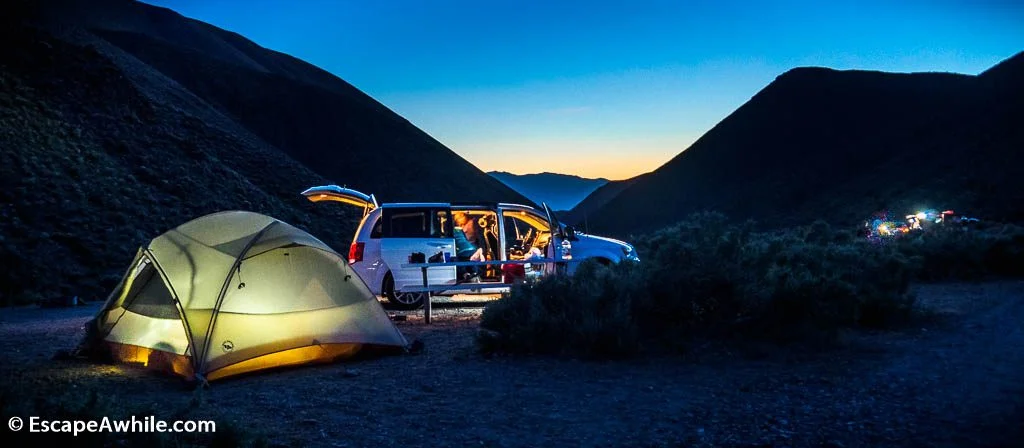 Wildrose Campground, our lodging of choice in the Death Valley. Not only it is free, but it is also at 2000 ft / 600 vertical meters above the valley floor, and thus about 15C cooler than any of the paid campgrounds down  in the valley.