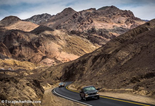 Artist drive, 9 mile / 15 km one way winding road amongst colourful rocks, Death Valley NP.