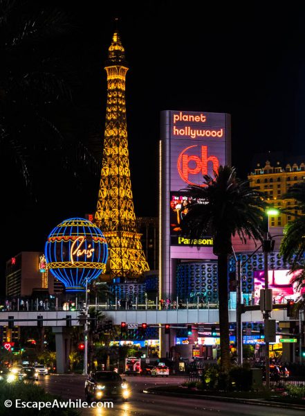 Scaled down Eiffel Tower marks the Paris Las Vegas Hotel and Casino entrance.