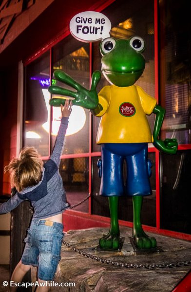 Meet the Sailor Frogs in front of Treasure Island Casino entry.