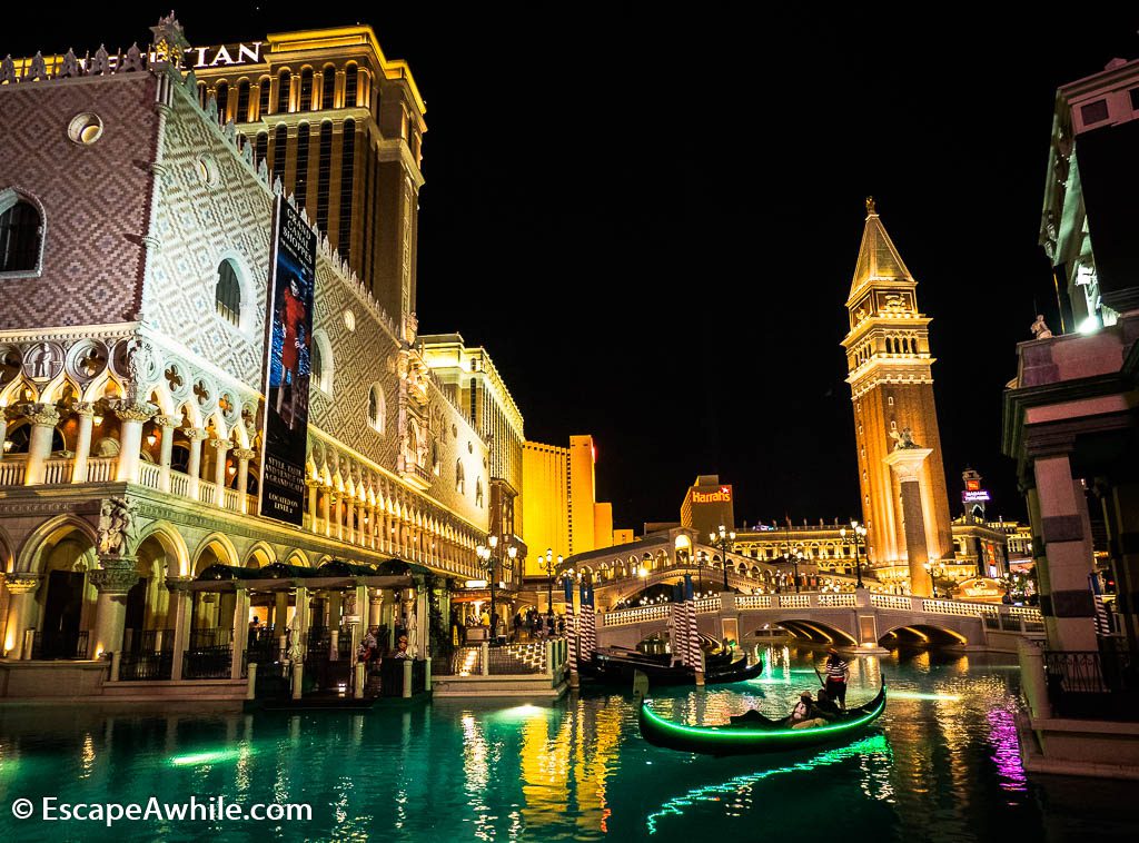 Venetian Hotel entrance, complete with water canals and gondolas, Las Vegas