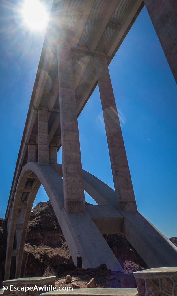 View of the bypass bridge. Until the bridge was completed in 2010,  all the interstate trafic was traveling over the Hoover dam, causing significant bottleneck on otherwise dual lane highway.