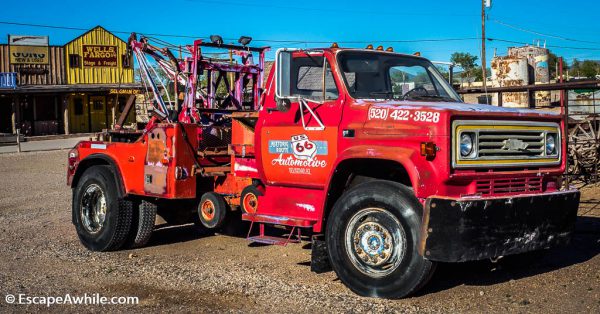 For the Cars movie enthusiasts, the real life Matter tow truck waits for the customers in Seligman, Arizona, USA