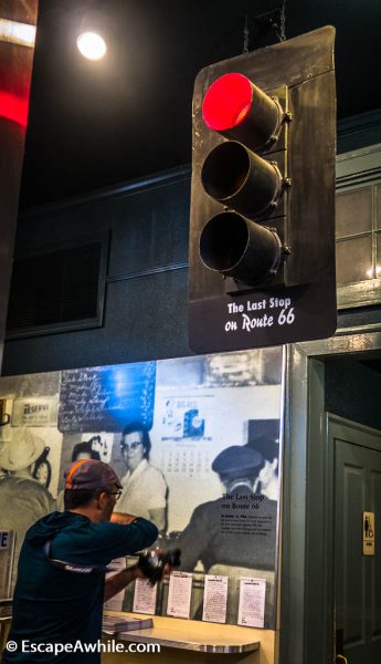 The very last traffic signals from the old Route 66, decomissioned when the Interstate I-40 bypassed town in 1984, are found in visitor centre in Williams, Arizona, USA