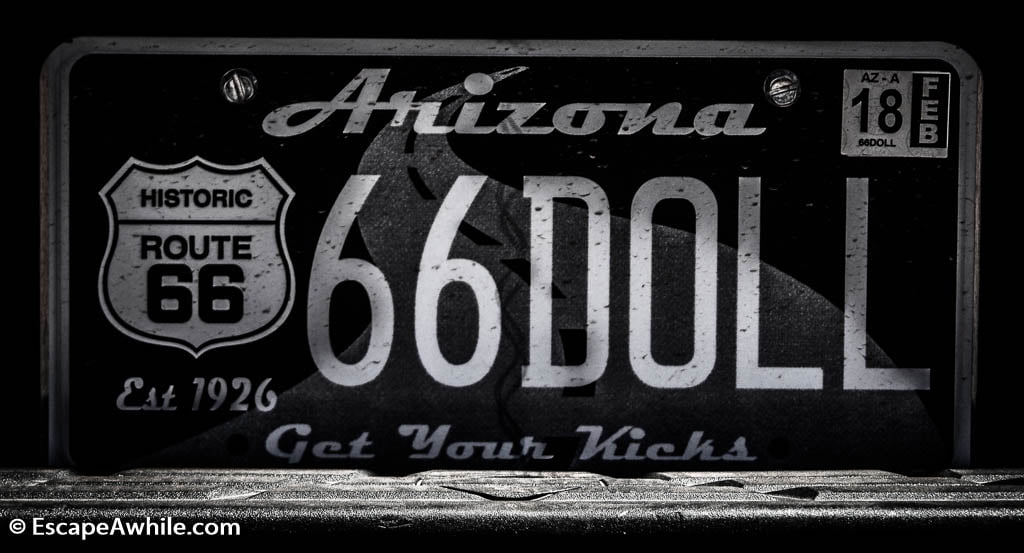 Real number plate in the car park, Route 66, Arizona, USA
