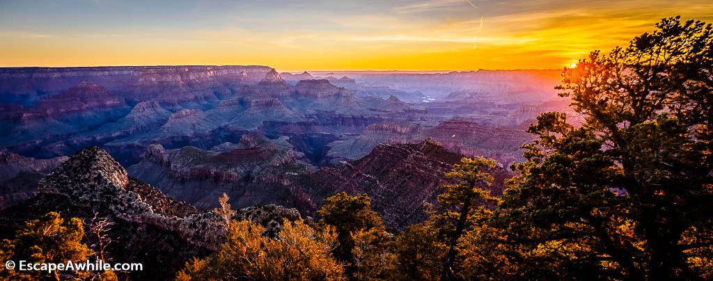 Sun rising at Grandview Point, Grand Canyon South Rim, Arizona, USA