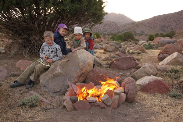 Morocco, High Atlas: Kids by the evening campfire