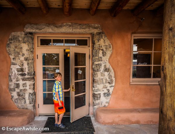 Doorway showcasing the petrified wood.  Stone stumps were the original building material of the Painted Desert Inn.