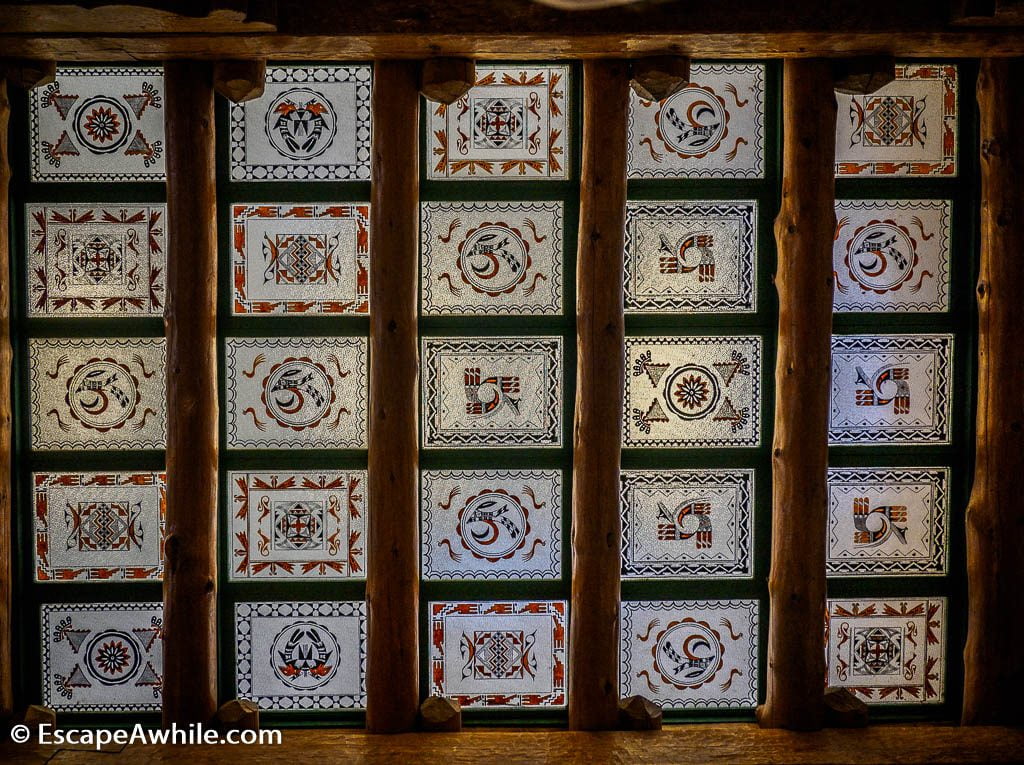 Elaborate ceiling window in the Painted Desert Inn.